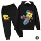 thumbnail image 3 of Conjunto de sudadera y pantalón con capucha de Bob Esponja para niños y niñas, chándal de dibujos animados de primavera, ropa para niñas pequeñas, sudadera de manga larga y pantalón, 2 piezas, 3 of 5