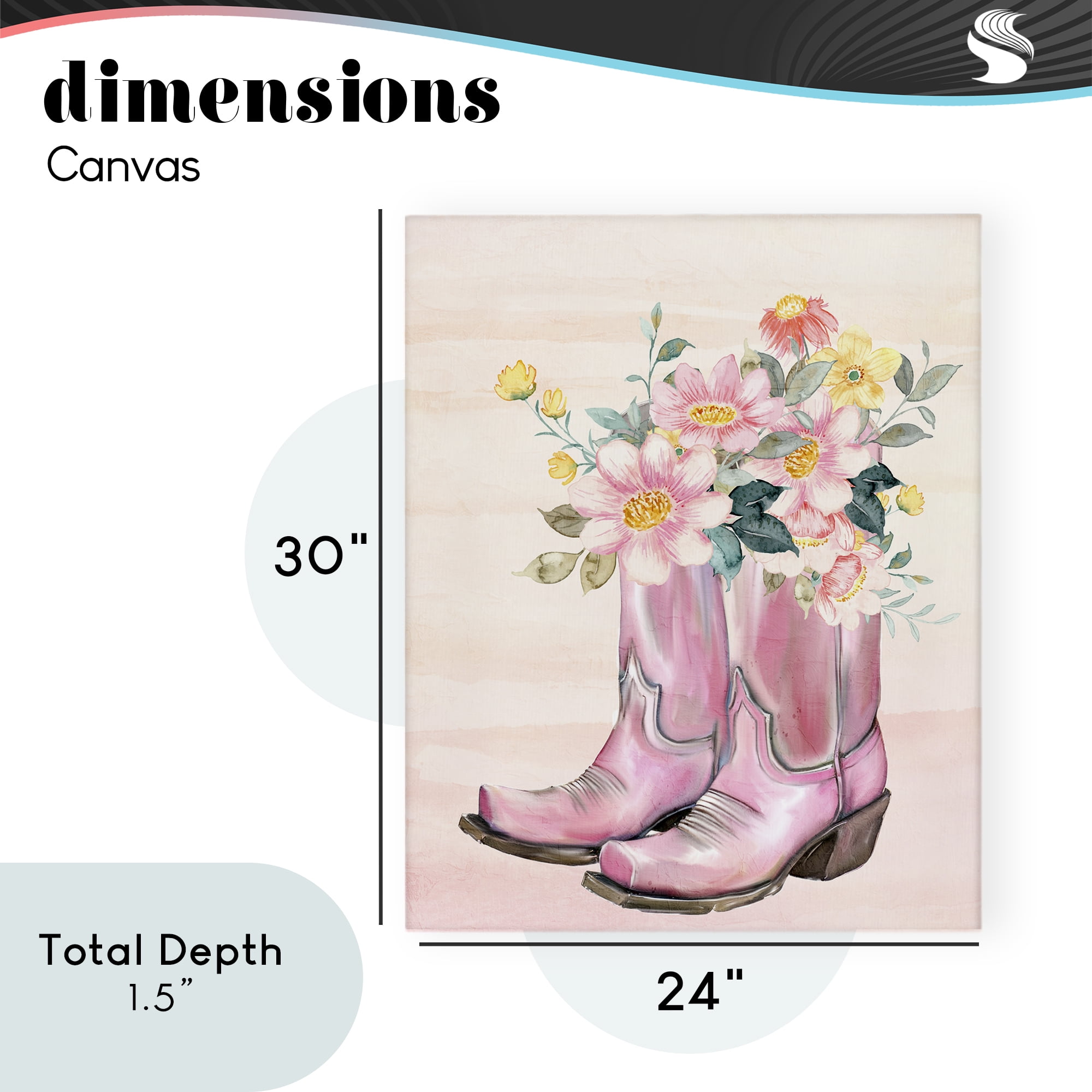 Wildflower Floral Boots Canvas Wall Art, design by Kim Allen