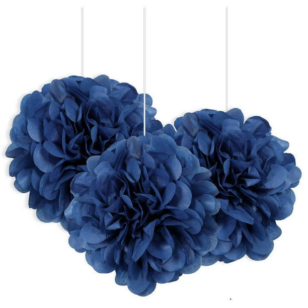 Tissue Paper Pom Poms, 9 in, Royal Blue, 3ct
