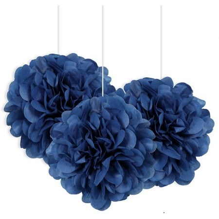 Royal Blue Pom Pom - Tissue Paper Pom Poms, 9 in, Royal Blue, 3ct
