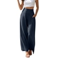 thumbnail image 3 of VBVC Women's High Waisted Wide Leg Yoga Pants , Flowy Stretchy Trousers For Women,Ladies' Casual Palazzo Pants with Pockets,Navy,S-2XL, 3 of 10