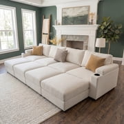 Oversized Modular Sectional Sofa,4-Seat Cloud Couch with 4 Moveable Ottomans,Comfy Chenille Deep Seat Sofa for Living Room, Apartment,Beige