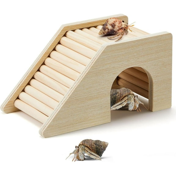 Hermit Crab Supply 1 Pc,Aquariums Ladder Bridge Ramp Toy,Small Animals Habitat for Hermit Crab Hamsters Rat,Hermit Crab Climbing Toy,Wooden Cottagefor Hermit Crab Hamster Rats (Beige)