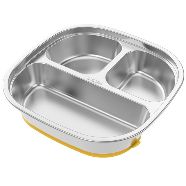 EASTIN Stainless Steel Kids Plates Divided Designed Metal Kid Plate Safe Versatile Stainless Steel Divided Plates Reusable Stainless Steel Baby Suction Plates Easy to Clean Toddler Plate