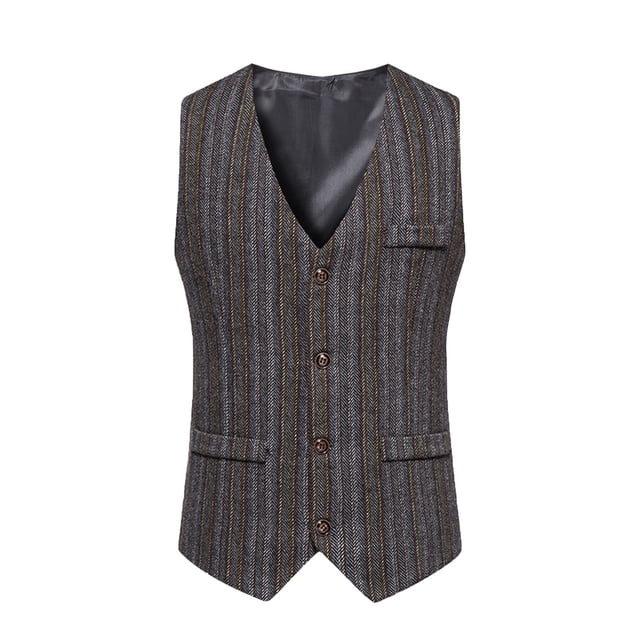Gilet Rétro à Rayures pour Hommes avec Poches à Simple Boutonnage Col en V Blouse