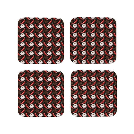 

Honeii Red Hot Chili 1 Print Leather Coaster Set of 4 Ideal for Safeguarding Your Furniture from Drinks Spills and Effortless Cleanup-Square
