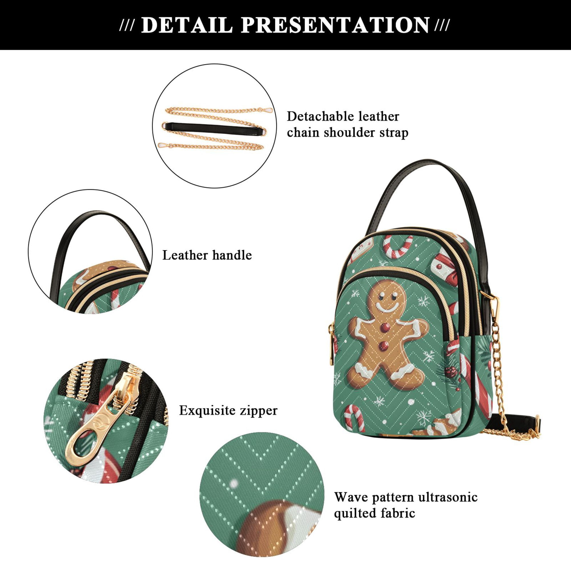 FORMRS Crossbody Bag for Women Quilted Travel Shoulder Cell Phone Purse with Chain Strap Handbag, Christmas Gingerbread