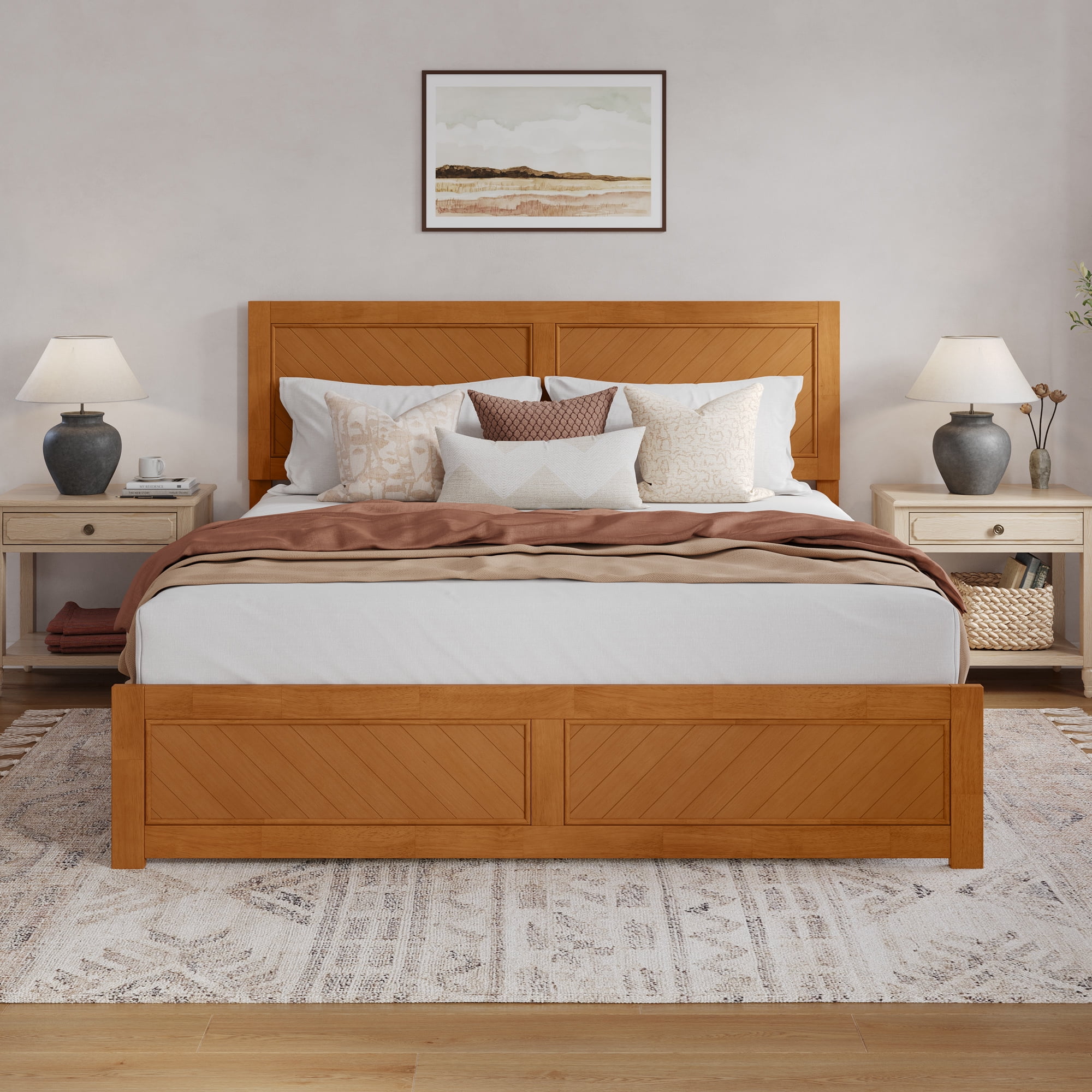 AFI Canyon Light Toffee Solid Wood Foundation Bed Frame with Matching Footboard, King