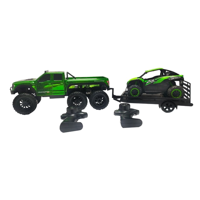 Ford Velociraptor Remote Control 1:10 Scale Toy Truck with Kawasaki KRX 1:18 Scale Combo, 2 Controllers Included