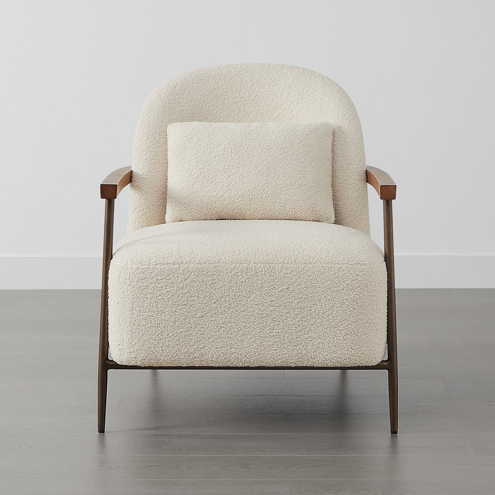 Spruce & Spring Modern Upholstered Faux Sherpa Accent Chair with Wood Arms and Metal Legs, Set of 2, Ivory