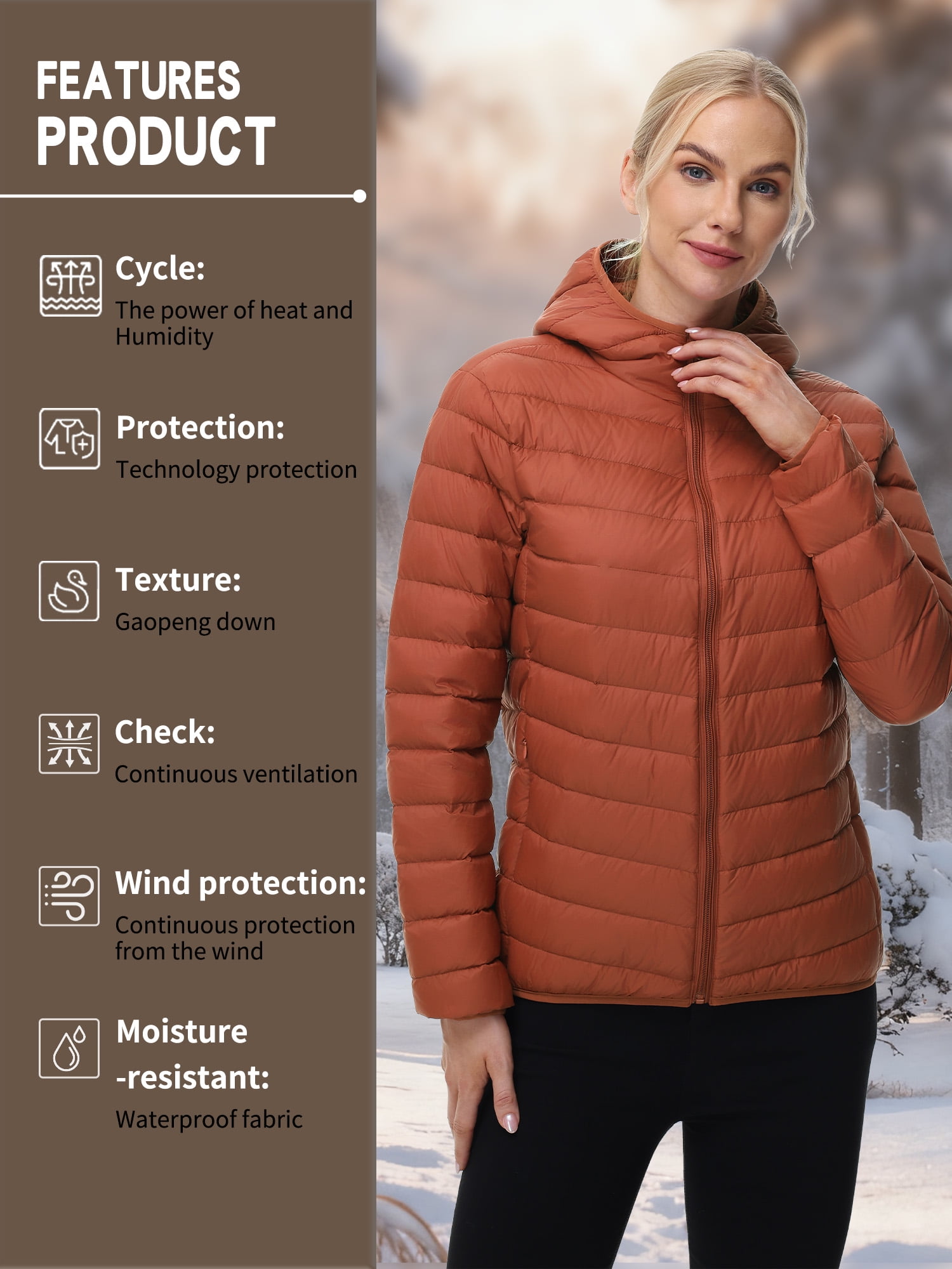 Women's Puffer Jacket Hooded Warm Down Lightweight Full-Zip Packable Quilted Winter Outdoor Coat,Size(S-2XL) - image 5