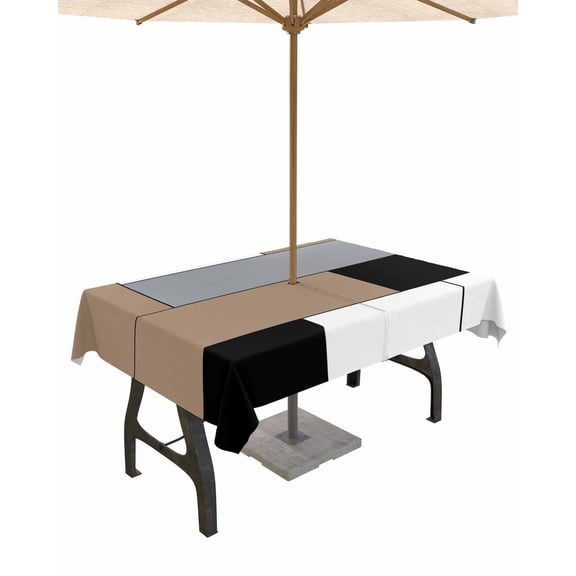 Fsddascl Brown Grey Outdoor Tablecloth - 60x84 Inch Rectangle Dining Table Cover, Modern Brown Geometric Waterproof Outdoor Table Cloth with Umbrella Hole & Zipper for Picnic/Patio/Party