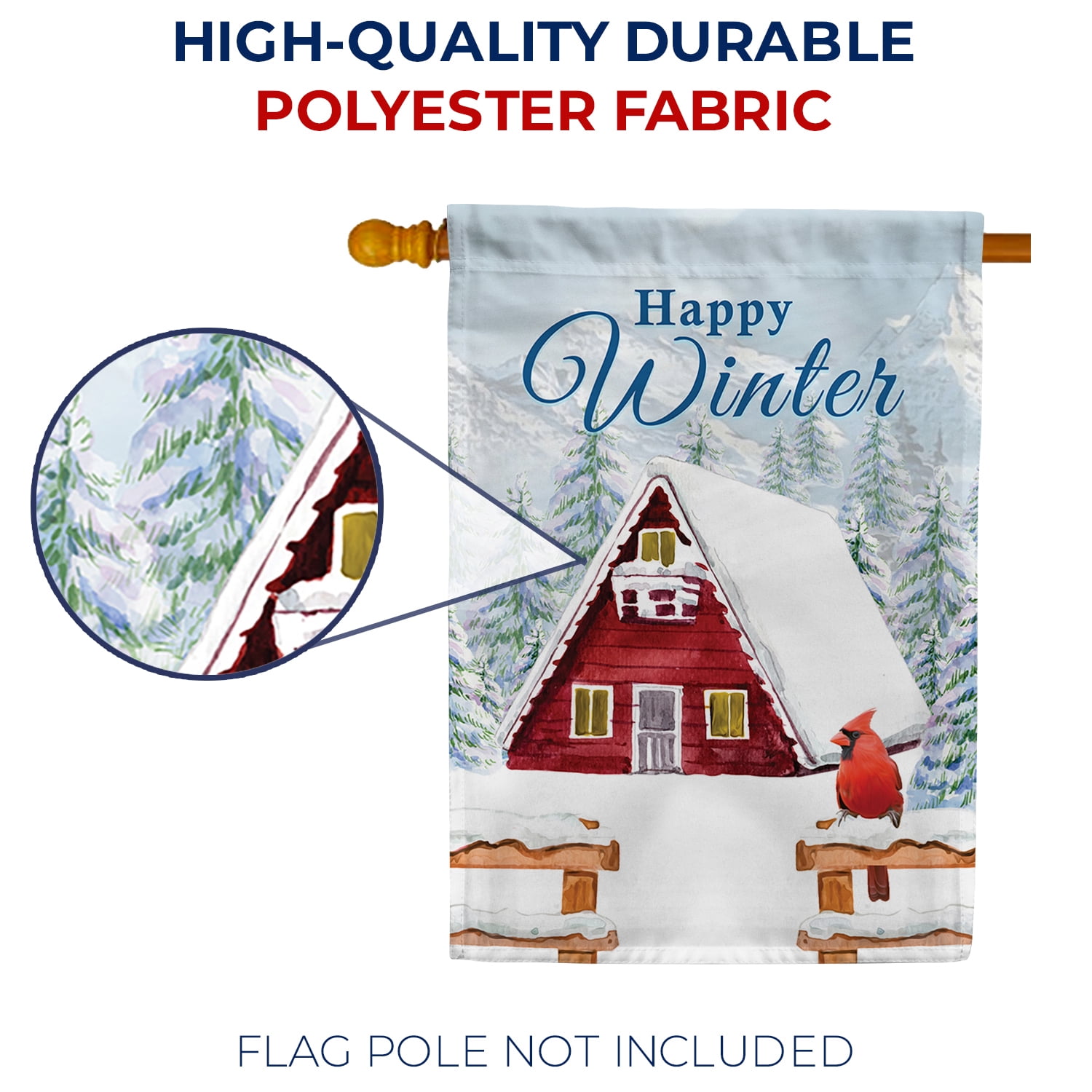 America Forever Winter At The Chalet House Flag, 28 x 40 inch Double Sided, Cabin Snowy Forest Cardinal, Happy Winter Banner, Holiday Outside Decorations Yard Flag