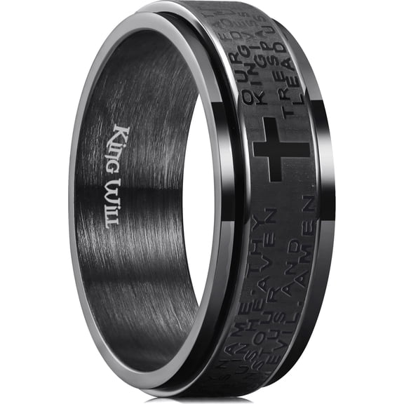 King Will 8mm Black Mens Stainless Steel Lord's Prayer Wedding Band Spinner Fidget Ring Comfort Fit Size Wedding Ring Anxiety Ring for Men Comfort Fit Size 10
