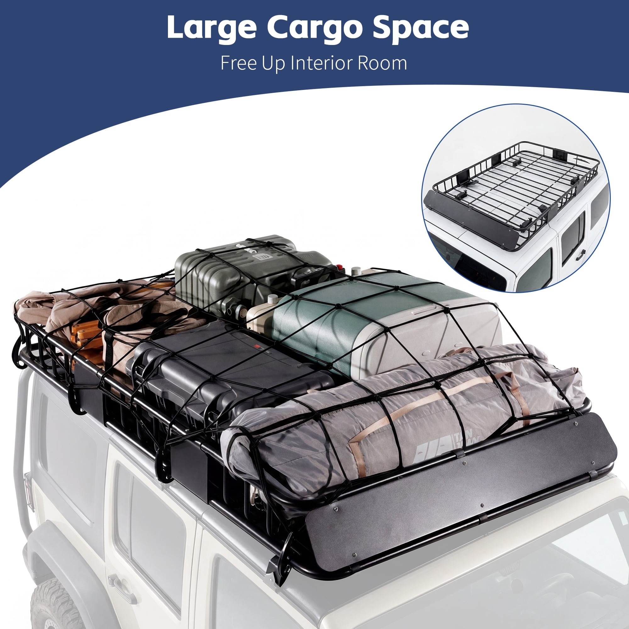 Roof Rack Basket Rooftop Steel Roof Rack, Cargo Carrier with 250 Lbs Capacity, Extension Black Car Top Luggage Holder 64"x 39" Universal for SUV/ Wagon / Seden