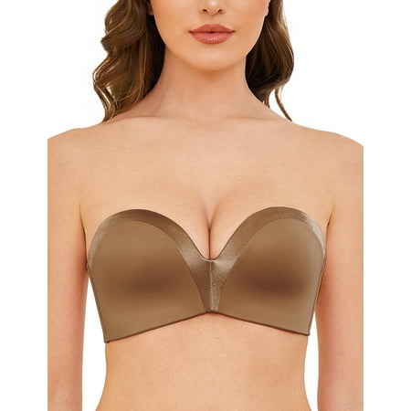 Wingslove Women s Strapless Multiway Push Up Bra Wireless Plus Size Convertible Bra  Walnut Brown 38DD