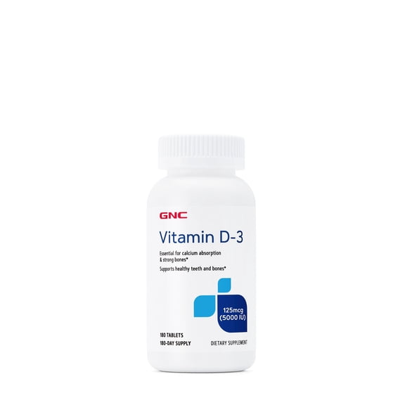 GNC Vitamin D3 Supplement 5000IU | Supports Healthy Teeth and Strong Bones | Gluten Free | 180 Tablets