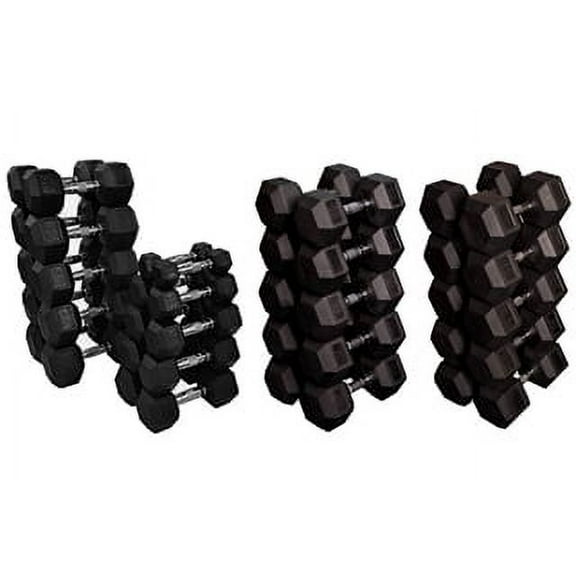 French Fitness Rubber Coated Hex Dumbbell Set 5-100 lbs (New)