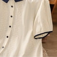thumbnail image 6 of Busydd Womens Tops Dressy Casual Colorblock Patchwork Summer Tops Trendy Round Neck Short Sleeve Cotton Linen Shirts Comfortable Button Women Blouses XL, 6 of 8