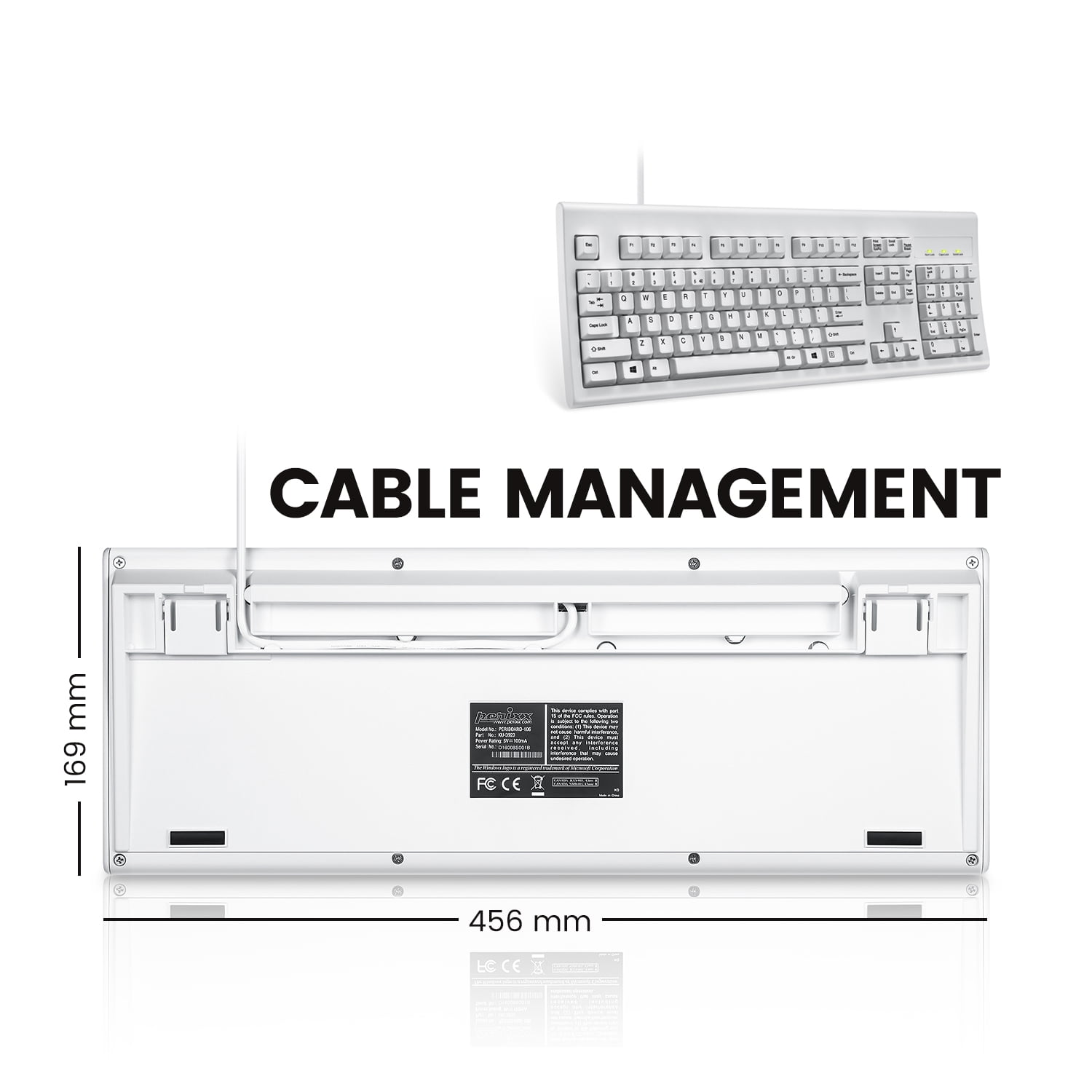 Perixx Periboard-106 Performance Wired USB Computer Keyboard with Curved Keys - White