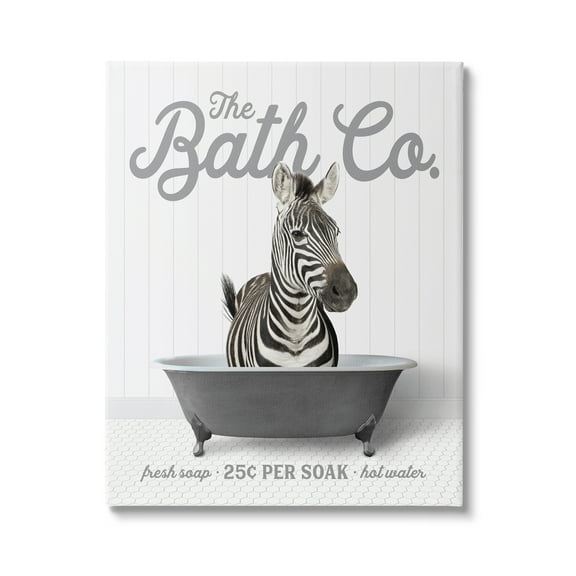Stupell Industries Zebra Bathroom Tub Animals & Insects Painting Gallery Wrapped Canvas Print Wall Art, 16 x 20