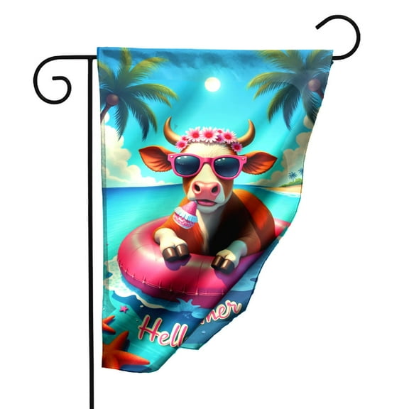 Summer Garden Flag with Cute Cow Design Double Sided Polyester Decorative Yard Flag for Outdoor Patio Lawn Decor 12.5x18 Inch Hello Summer Floral Beach Theme Flag#22271