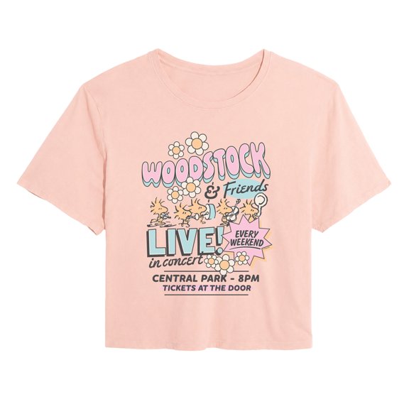 Peanuts - Woodstock And Friends Band Tee - Juniors Cropped Graphic T-Shirt