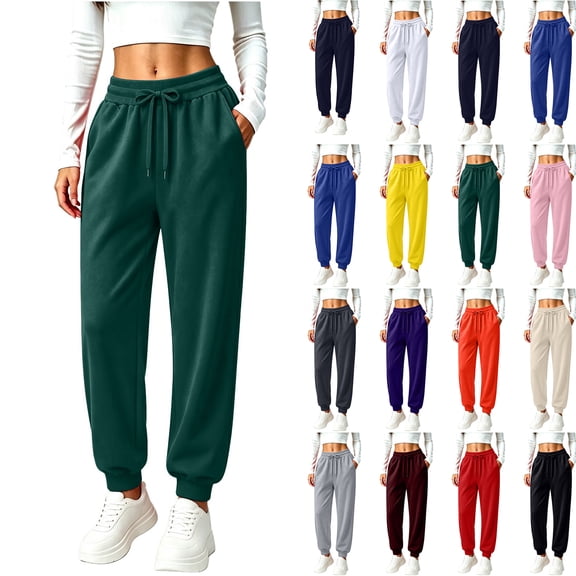Hearthz Jogger Women Casual Sweatpants Solid High Waist Cuffed Casual Trousers Fall Winter Pants for Women Trendy Athletic Workout Gym Sweatpants Women Purple S