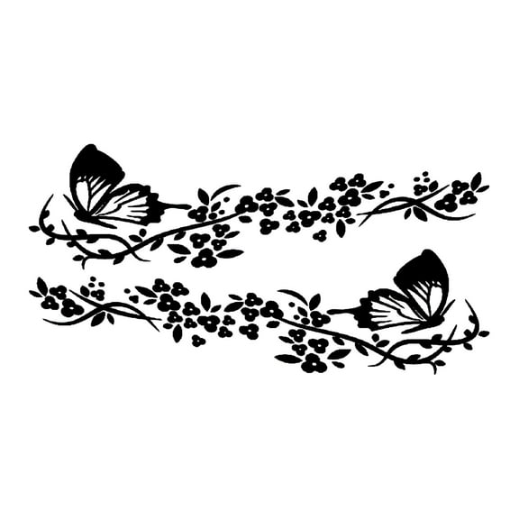 MELIVO Butterfly Flowers Car Decorative Stickers Auto Side Bumper Hood Sticker Decals 2Pcs for Cars SUV Trucks Vans Walls Laptop Black