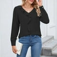 thumbnail image 6 of Ltctricy Women's Chiffon Shirts Ruffle V Neck Lantern Long Sleeve Solid Color Business Casual Tunic Tops Loose Work Blouses(Black,Small), 6 of 7