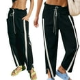 thumbnail image 3 of PUWEI Women's Casual Wide Leg Pants Baggy Drawstring Elastic Waist Contrast Color Strip Sweatpants, 3 of 7