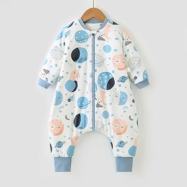 Saco de dormir de algodón puro para niños pequeños, ropa de invierno para el hogar, traje de dormir con pierna dividida antipatadas, tela suave y cómoda para niños