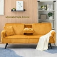 thumbnail image 6 of Aukfa 72" Futon Convertible Sofa Bed, 2 Cup Holders& Pillow, Straight-line Tufted Corduroy, Mustard, 6 of 9