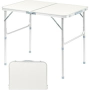 JGSP 3FT Small Camping Table Adjustable Height Aluminum Folding Table for Picnic Party BBQ, Plastic RV Suitcase Table Portable Lightweight Fold Up Utility Outdoor Tables with Carrying Handle 