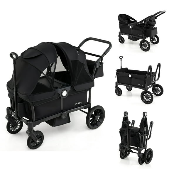Infans Wagon Stroller for 2 Kids Push Pull Double Stroller with Adjustable Handle