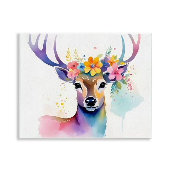 Stupell Industries Floral Garland Deer Animals & Insects Painting Unframed Art Print Wall Art, 14 x 11