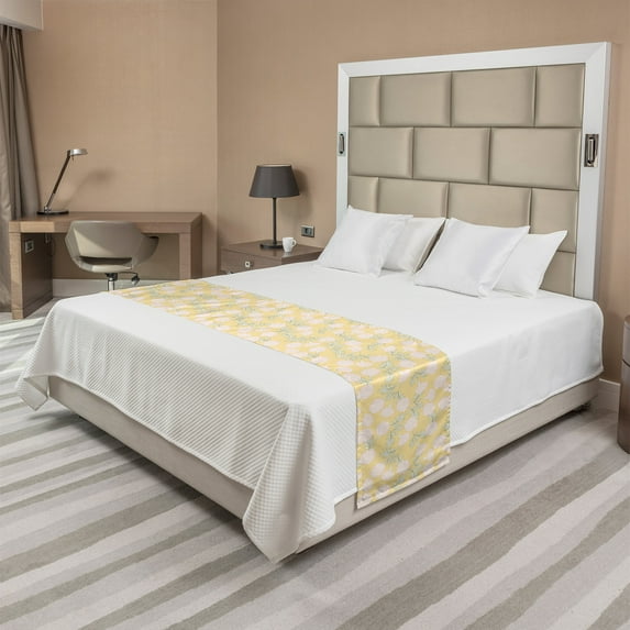 Floral Bed Runner, Repetitive Spring Pattern of Outline Clove Flowers Print, Decorative Accent Bedding Scarf for Hotels Homes and Guestrooms, King, Beige Peach and Khaki, by Ambesonne