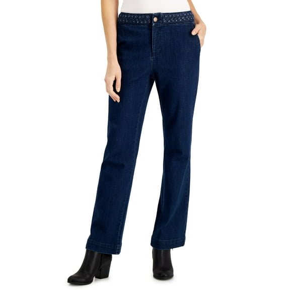 Charter Club Braided Waist Wide Leg Jeans Willow Wash 4
