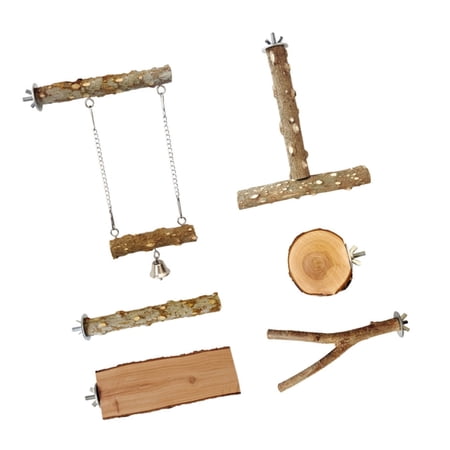AOOOWER 6pcs Natural Wood Chewing and Climbing Sticks for Parakeets Cockatiels Bird Cage Perches Chewing Grinding Set