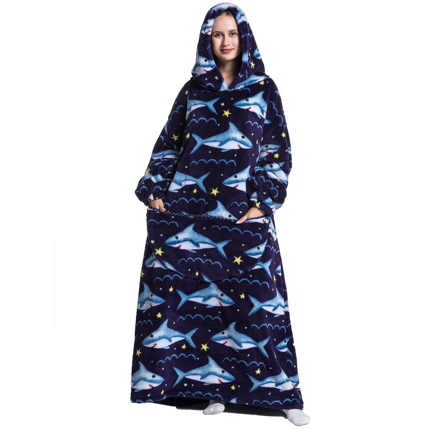 Msrlassn Extra Long Wearable Blanket Hoodie for Women Men Adults Oversized Hooded Blanket Sweatshirt, Super Soft Warm Comfortable Giant Wearable Blanket Hoodie with Big Pocket
