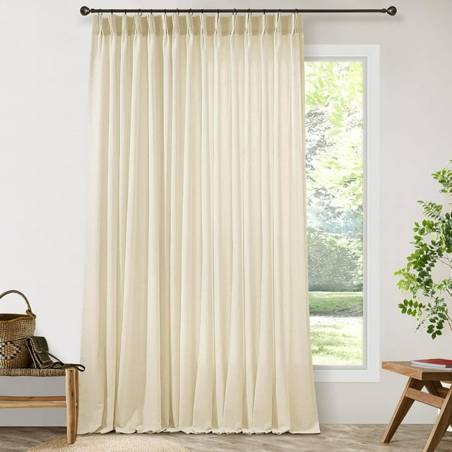 ASWZXCFGV Sage Green Linen Sheer Curtains 96 Inches Long Memory Shape Trained Pleated Curtain for Living Room with Hooks Rings Back Tab Pinch Pleat Drapes 96 Inch Length for Boho Bedroom