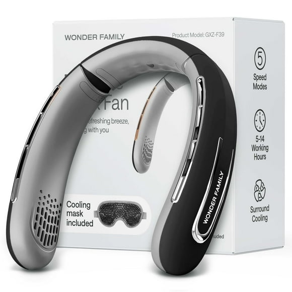 Ventilador de cuello portátil recargable con 5 modos de velocidad, batería de 4000 mAh