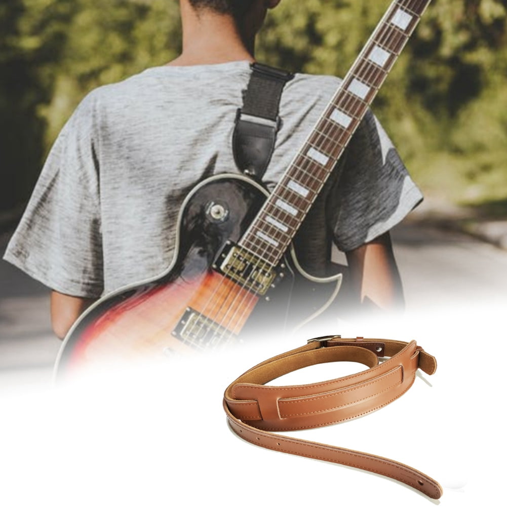 2x Leather and Metal Buckle Electric Guitar Strap Belt Shoulder Pad Adjustable Guitar Straps-White Color & Brown Color