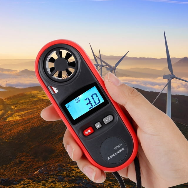 Medidor de viento, GT8163 Medidor de velocidad del viento LCD digital portátil Anemómetro Durabilidad extendida Jadeshay A