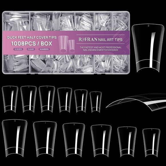 TRAHOO-1008pcs Duck Nail Tips for Acrylic Clear Nails Y2K Professional Extension Salons Design With Box for Women Girls