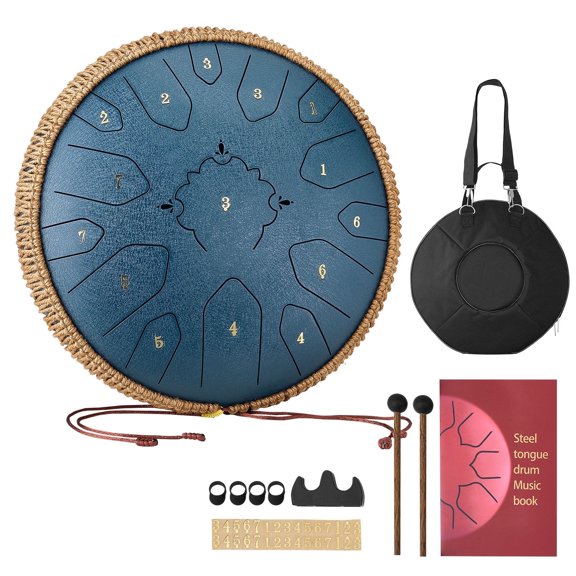 VEVOR Steel Tongue Drum, 13 in 15 Notes Rain Drum for Outside Garden, C Major Musical Drums with Music Book & Mallets, Percussion Instrument for Beginner, Navy Blue