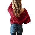 thumbnail image 6 of Lumtrix Sweaters For Women Casual V Neck Criss Cross Backless Long Batwing Sleeve Loose Knitted Sweater Pullovers Red L, 6 of 6