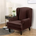 thumbnail image 3 of Eurhowing 1-Pack Wingback Chair Slipcovers with Cushion Cover, Stretch Velvet Soft Armchair Covers, Wingback Chair Furniture Protector, Coffee, 3 of 8