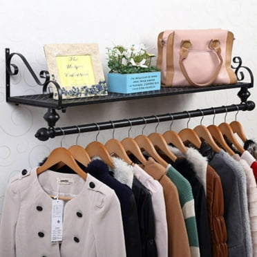 Worgeous Wall Mounted Iron Storage Rack for Home Decoration Black European Vintage Style 60x28x20cm