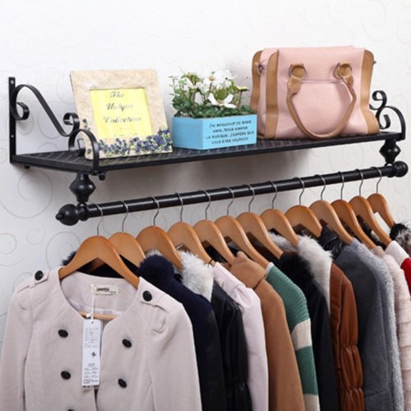 Worgeous Wall Mounted Iron Storage Rack for Home Decoration Black European Vintage Style 60x28x20cm